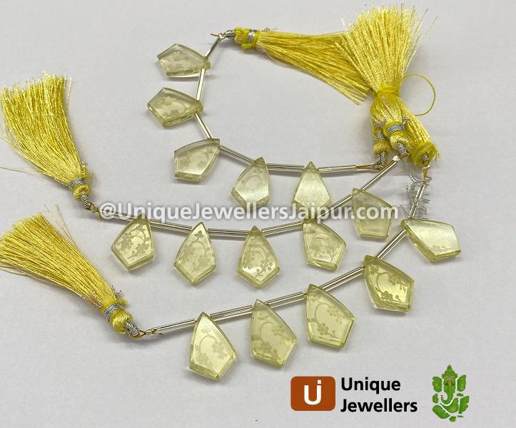 Lemon Quartz Carved Pentagon Beads